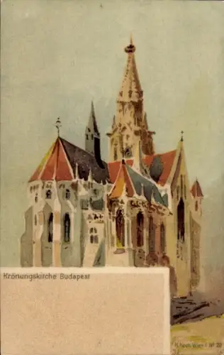 Ak Budapest Ungarn, Krönungskirche  wundervolle Architektur, Aquarellfarben
