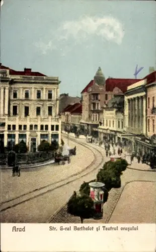 Ak Arad Rumänien, Stadtansicht, Str. G-ral Berthelot, Teatrul oraşului, historische Architektur