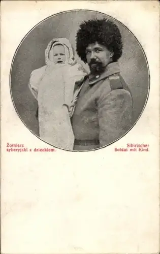 Passepartout Ak Sibirischer Soldat mit Kind, Portrait
