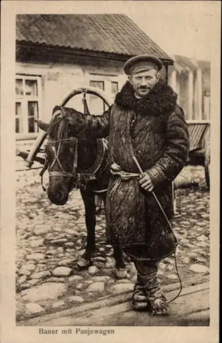 Ak Russischer Bauer, Panjewagen, Pferd