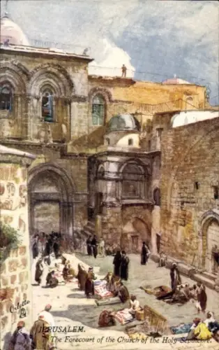 Künstler Ak Jerusalem Israel, Grabeskirche, Kirche vom heiligen Grab, Vorplatz, Tuck 7308