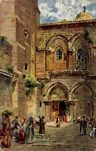 Ak Jerusalem Israel, Eingang zum Grabeskirche