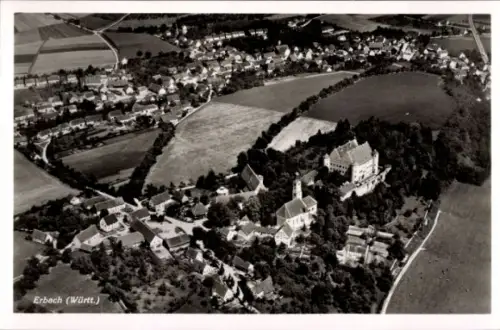 Ak Erbach an der Donau Württemberg, Luftaufnahme von Erbach, Schloss, traditionelle Architektur, 
