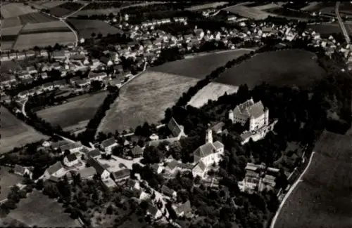 Ak Erbach an der Donau Württemberg, Luftaufnahme von Erbach, Dorfansicht, Schloss, Felder