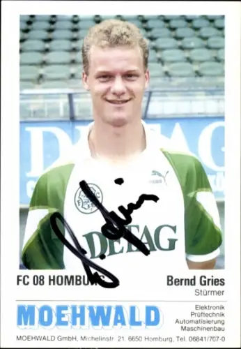 Autogrammkarte Fußballer Bernd Gries, FC 08 Homburg, Autogramm