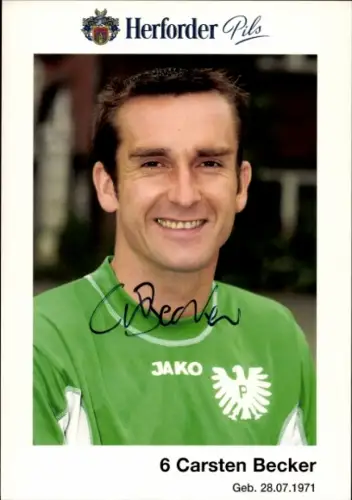 Autogrammkarte Fußballer Carsten Becker, Preußen Münster, Autogramm