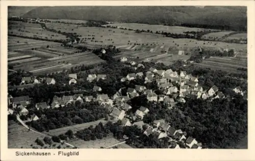 Ak Sickenhausen Reutlingen in Württemberg, Luftbild von  viele Häuser, grüne Felder, kein Hakenkr