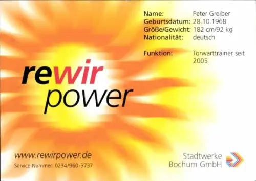Autogrammkarte Torwarttrainer Peter Greiber, VfL Bochum, Autogramm