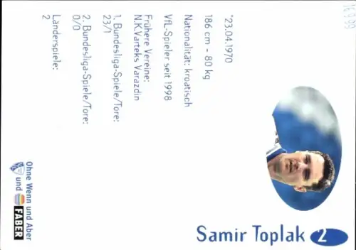 Autogrammkarte Fußballer Samir Toplak, VfL Bochum, Autogramm