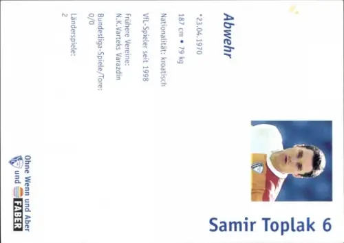 Autogrammkarte Fußballer Samir Toplak, VfL Bochum, Autogramm