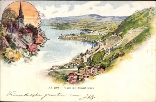Litho Montreux Kanton Waadt Schweiz, Panorama, Kirche