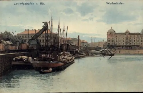 Ak Ludwigshafen am Rhein, Winterhafen