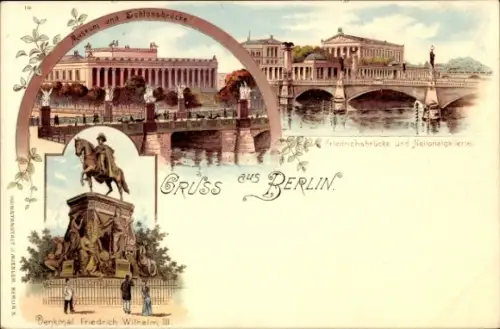 Litho Berlin Mitte, Denkmal Friedrich Wilhelm III, Museum, Schlossbrücke, Nationalgalerie