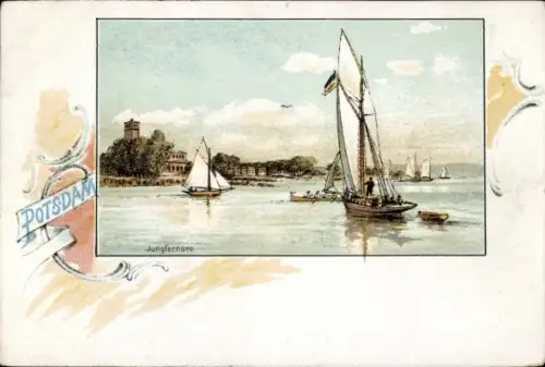 Passepartout Litho Potsdam, Jungfernsee, Segelboote