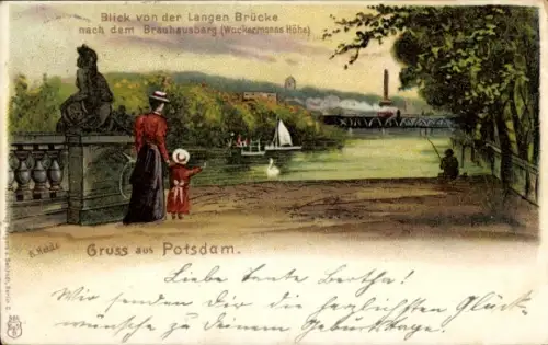Litho Potsdam, Brauhausberg, Blick von der Langen Brücke