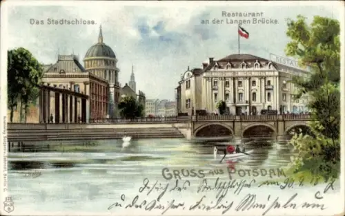 Litho Potsdam, Stadtschloss, Restaurant an der Langen Brücke