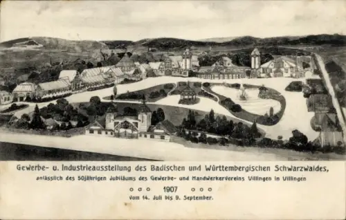 Künstler Ak Villingen im Schwarzwald, Gewerbe- u. Industrie-ausstellung 1907, Ausstellungsgelände