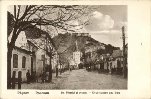 Ak Râșnov Rosenau Siebenbürgen Rumänien, Kirchengasse, Burg