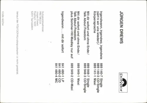 Autogrammkarte Sänger Jürgen Drews, Portrait, Autogramm