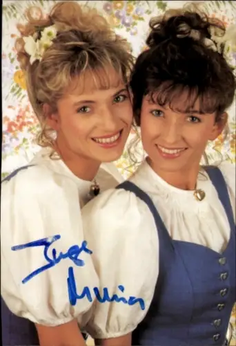Autogrammkarte Sängerinnen Duo Inge und Maria, Portrait, Autogramme