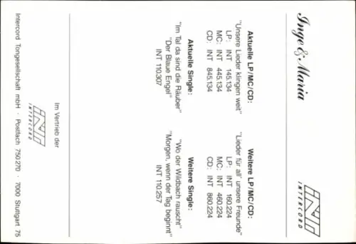 Autogrammkarte Sängerinnen Duo Inge und Maria, Portrait, Autogramme