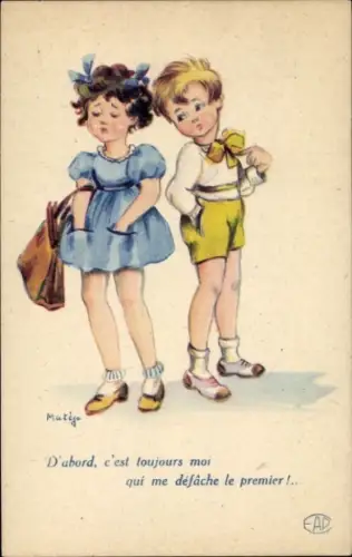 Künstler Ak Mateja, Kinder, Gespräch, Handtasche