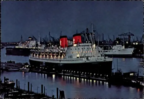 Ak Dampfschiff TS Hanseatic, Deutsche Atlantic Line, Überseebrücke bei Nacht