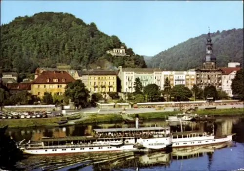 Ak Bad Schandau, Elbdampfer Weltfrieden, Ortsansicht