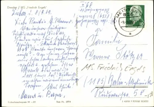 Ak Fahrgastschiff MS Friedrich Engels auf der Elbe, Dresden
