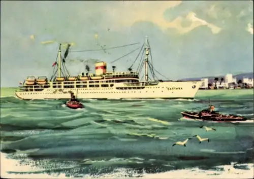 Künstler Ak MS Baltika, Hafenpartie