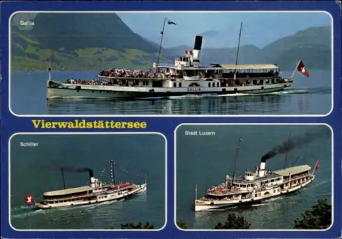 Ak Vierwaldstättersee, Dampfschiffe Gallia, Schiller und Stadt Luzern