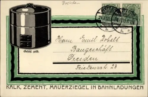 Ak Dresden, Kalk, Zement, Mauerziegel in Bahnladungen