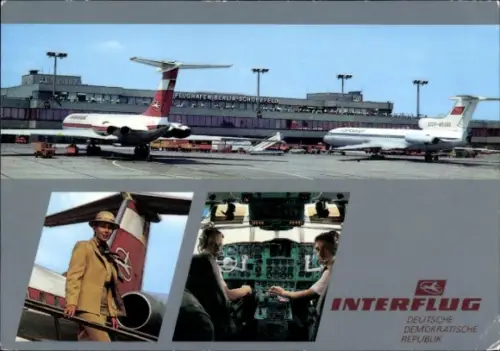 Ak Schönefeld bei Berlin, Flughafen, Interflug, Passagierflugzeug, Cockpit, Piloten