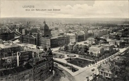 Ak Leipzig, Vogelperspektive auf  Rathausturm, Stadtansicht