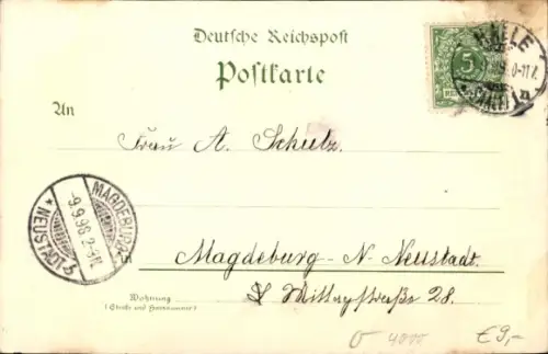 Litho Halle an der Saale, Riebeckplatz, Kaiser Denkmal, Marktplatz