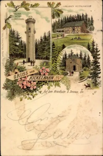 Ak Ilmenau in Thüringen, Berghotel Gabelbach am Kickelhahn , Thurm, Gabelbach Restauration, Gruß 