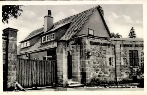 Ak Gernrode Quedlinburg im Harz, Eingang zum Cyrikus-Heim,  Haus mit Überdachung, Gartenzaun
