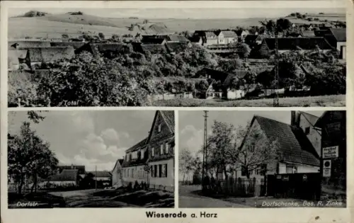 Ak Wieserode Falkenstein im Harz, Totale, Dorfstraße, Dorfschenke