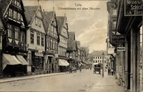 Ak Celle in Niedersachsen, Zöllnerstraße, alte Häuser, Geschäfte, Pferdewagen, MAGGI