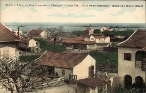 Ak Dakar Senegal, Panoramablick auf  Senegal, Quartier Nord-Ouest, Schiffe im Hafen