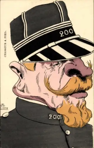 Künstler Ak Lion, Chasseur a Pied, Karikatur