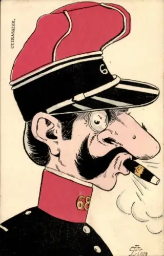 Künstler Ak Lion, Cuirassier, Karikatur