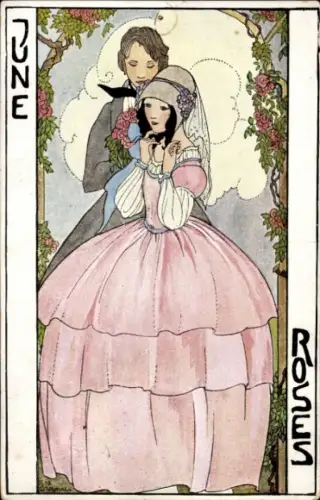 Künstler Ak Cramer, Rie, June, Roses, Allegorie, Liebespaar