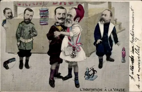 Ak Einladung zum Walzer, Emile Loubet, Viktor Emanuel III., Edward VII., Zar Nikolaus II., Kaiser
