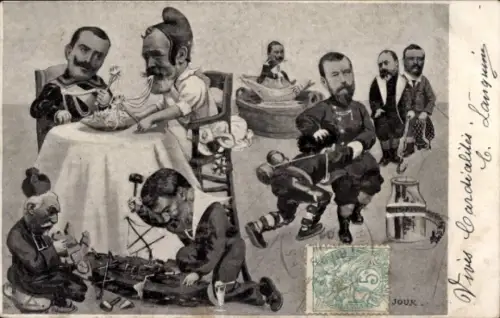Ak Spectacle du Jour, Loubet, Viktor Emanuel III., Nikolaus II., Th. Roosevelt, Edward VII.
