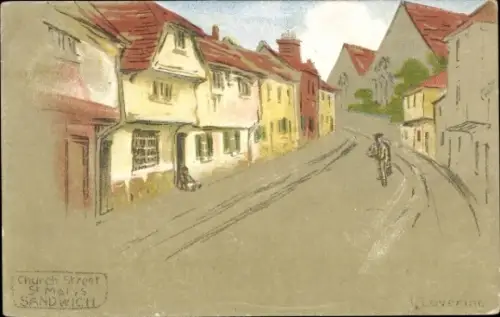 Künstler Ak Sandwich Kent England, Church Street, St Marys,  Radfahrer