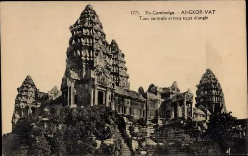 Ak Angkor Wat Kambodscha, Angkor Wat, zentrale Turm, drei Ecktürme