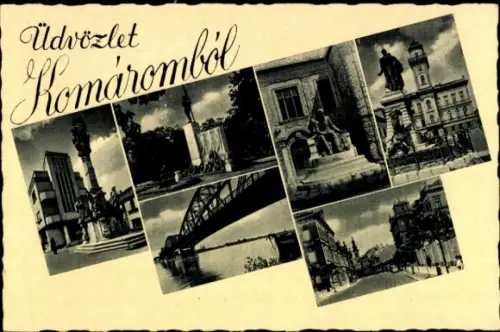 Ak Komárom Ungarn, Sehenswürdigkeiten von  Denkmäler, Brücke, Gebäude