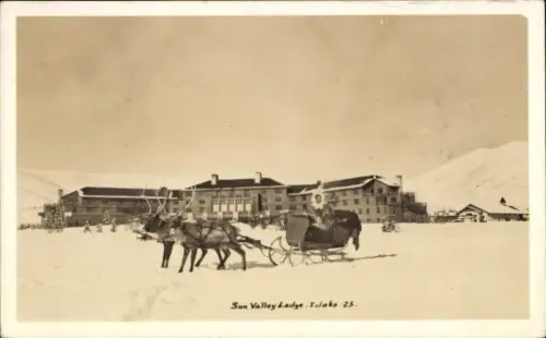 Ak Harrison Idaho USA, Sun Valley Lodge, Schlitten mit Rentieren, Schnee, Idaho