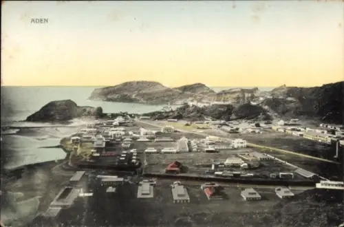 Ak Aden Jemen, Aussicht auf  Küstenlandschaft, Gebäude, 